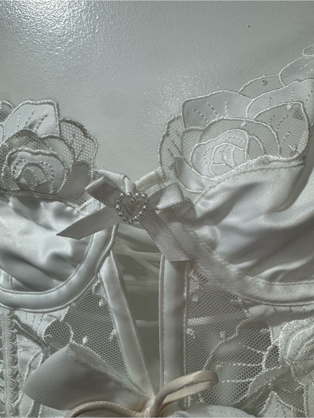 For Love And Lemons Amore White Sheer Lace Heart-Print Bridal Slip Dress XS - Picture 10 of 14